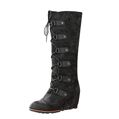 Luckycat Botas Altas de Mujer Botas y Botines tacón cuña Ancho para Mujer Otoño Invierno 2019 Botines Militares de Plataforma Terciopelo Militares Casual Zapatos de Señora Calzado Tallas Grandes