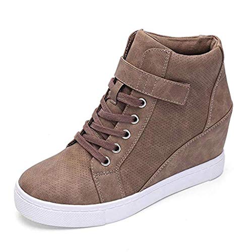 Luckycat Botas de Mujer Zapatillas Deportivas De Mujer Cuña PU Piel Altas Plataforma 7 CM Tacon Sneakers Planos Zapatos Mocasines Comodas