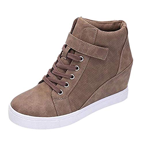 Luckycat Botas de Mujer Zapatillas Deportivas De Mujer Cuña PU Piel Altas Plataforma 7 CM Tacon Sneakers Planos Zapatos Mocasines Comodas