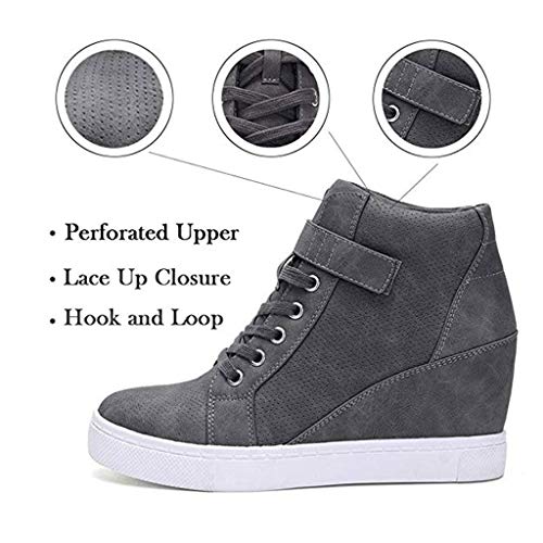 Luckycat Botas de Mujer Zapatillas Deportivas De Mujer Cuña PU Piel Altas Plataforma 7 CM Tacon Sneakers Planos Zapatos Mocasines Comodas