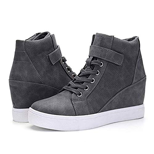 Luckycat Botas de Mujer Zapatillas Deportivas De Mujer Cuña PU Piel Altas Plataforma 7 CM Tacon Sneakers Planos Zapatos Mocasines Comodas