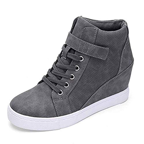 Luckycat Botas de Mujer Zapatillas Deportivas De Mujer Cuña PU Piel Altas Plataforma 7 CM Tacon Sneakers Planos Zapatos Mocasines Comodas