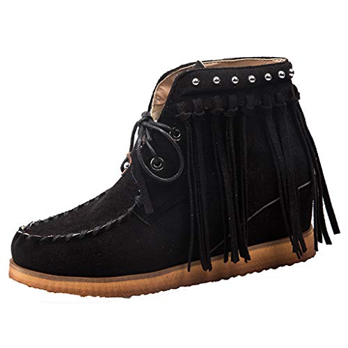Luckycat Botas Indias para Mujer, Tacón Plano, con Flecos, Estilo Informal, Botas de Nieve Botines Planos Cremallera Suede Chelsas Mujer Tobillo Botas