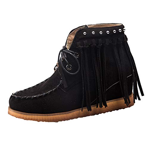 Luckycat Botas Indias para Mujer, Tacón Plano, con Flecos, Estilo Informal, Botas de Nieve Botines Planos Cremallera Suede Chelsas Mujer Tobillo Botas