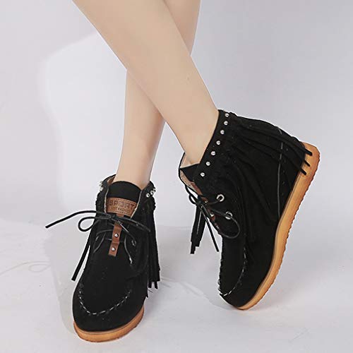 Luckycat Botas Indias para Mujer, Tacón Plano, con Flecos, Estilo Informal, Botas de Nieve Botines Planos Cremallera Suede Chelsas Mujer Tobillo Botas
