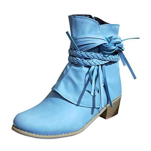 Luckycat Botas Militar para Mujer Botines Mujer Tacon Ancho Ante Cuero Tobillo Botas Piel Ankle Boots 7 Cm Cremallera Moda Comodos Verano Primavera Zapatos de tacón