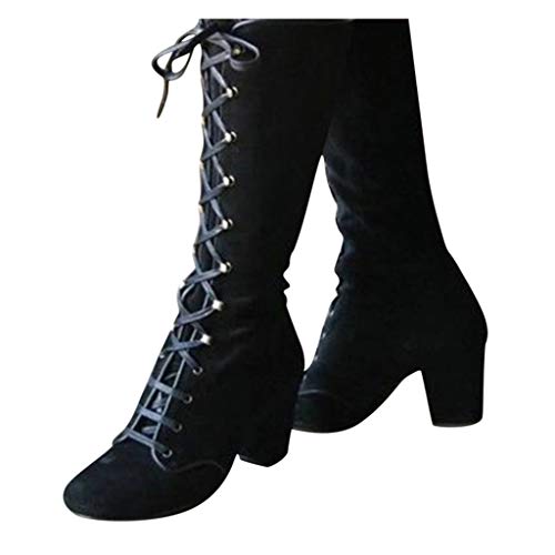 Luckycat Botas Mujer Invierno Zapato Plano Redondo Dedo del pie Espesor cuñas señoras Tubo Largo Ankle Botas Zapatos Mujer Otoño Botas de Plataforma Zapatos de tacón Botines Zapatos con Cordones