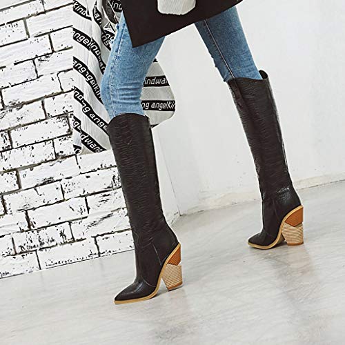 Luckycat Botas para Mujer Zapatillas de Moda Botas Altas Cavalier Flexible Mujer Codones de Saten Talón Tacón Ancho Alto 3.5 CM - Plantilla Forrada de Piel