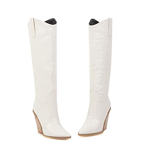 Luckycat Botas para Mujer Zapatillas de Moda Botas Altas Cavalier Flexible Mujer Codones de Saten Talón Tacón Ancho Alto 3.5 CM - Plantilla Forrada de Piel