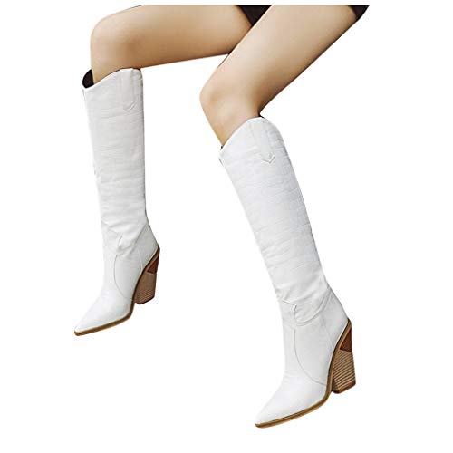 Luckycat Botas para Mujer Zapatillas de Moda Botas Altas Cavalier Flexible Mujer Codones de Saten Talón Tacón Ancho Alto 3.5 CM - Plantilla Forrada de Piel