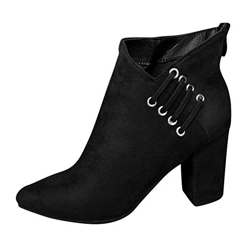 Luckycat Botines Militares Tacón Ancho Medio para Mujer Invierno Primavera 2019 Botas Bajo Cuña Forradas Cortas Tobillo Zapatos Terciopelo Botas Color Sólido Señora Tallas Grandes 35-43