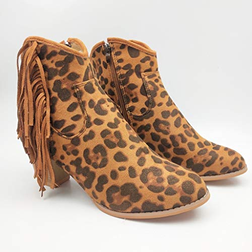 Luckycat Botines Mujer Camperos Calados con Flecos y Tacon Envejecidos Moda Casual Otoño e Invierno 2019 Mujer Tacón Altos Flecos Botas sin Cordones