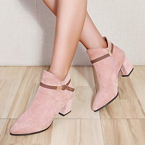 Luckycat Botines Mujer Tacon Ancho Ante Cuero Tobillo Botas Piel Ankle Boots 6 Cm Cremallera Moda Comodos Verano Primavera Boots Zapatillas Altas para Mujer Botas Militar para Mujer Botas para Mujer