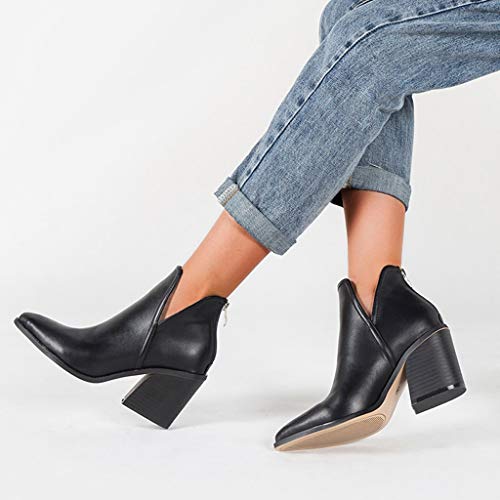 Luckycat Botines Mujer Tacon Cuero PU Tobillo Botas Piel Ankle Boots 8 Cm Cremallera Moda Comodos Verano Primavera 2019 Invierno Mujer Botines Tacon Alto Plataforma Zapatos Botas Martin