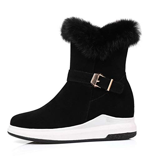 Luckycat Invierno Calentar Al Aire Libre Flat para Caminar Zapatos Mujeres Button Totalmente Alineada Botas Piel Impermeable de la Nieve del Invierno