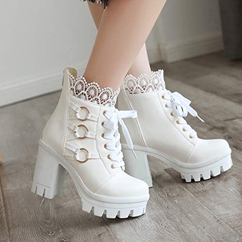 Luckycat Mujer Botas Cordones Plataforma Botin Plataforma Cordones Tacon Ancho Zapatos Mujer Zapatos De Tacón Gamuza Encaje Plataforma Tacón Alto Cremallera Stiletto Boda Shoes Tacones con Plataforma
