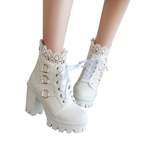 Luckycat Mujer Botas Cordones Plataforma Botin Plataforma Cordones Tacon Ancho Zapatos Mujer Zapatos De Tacón Gamuza Encaje Plataforma Tacón Alto Cremallera Stiletto Boda Shoes Tacones con Plataforma