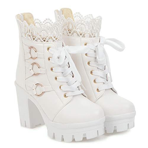 Luckycat Mujer Botas Cordones Plataforma Botin Plataforma Cordones Tacon Ancho Zapatos Mujer Zapatos De Tacón Gamuza Encaje Plataforma Tacón Alto Cremallera Stiletto Boda Shoes Tacones con Plataforma