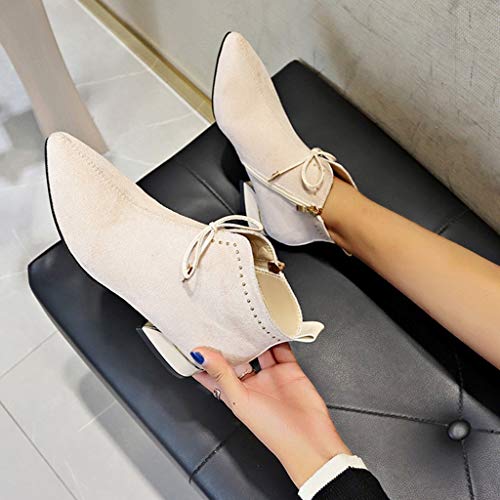 Luckycat Mujer Botas Cordones Plataforma Botin Plataforma Cordones Tacon Ancho Zapatos Remache Botines Mujer Tacón Medio Chelsea Piel Elásticos 3 Cm Zapatos De Botas Comodos Fiesta Vintage