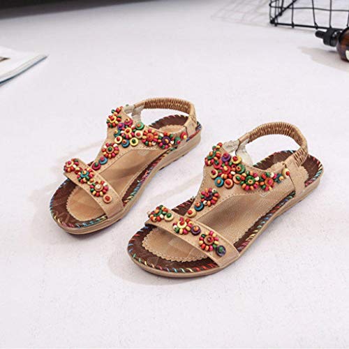 Luckycat Sandalias Planas Verano Mujer Estilo Bohemia Zapatos para Mujer de Dedo Sandalias Talla Grande 36-40 Cinta Elástica Casuales de Playa Chanclas Romanas de Mujer Sandalias de Playa