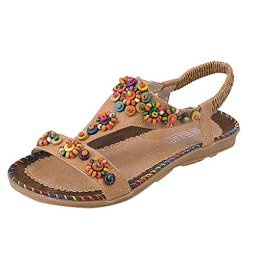 Luckycat Sandalias Planas Verano Mujer Estilo Bohemia Zapatos para Mujer de Dedo Sandalias Talla Grande 36-40 Cinta Elástica Casuales de Playa Chanclas Romanas de Mujer Sandalias de Playa