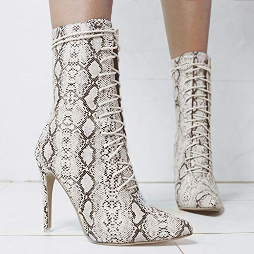 Luckycat Zapatillas Moda Botines Botas Mujer Invierno 2019 Tacon/Planas/Bajo/Ancho/Medio/Fino,Botines Zapatos/Calzado Piel,Tacón Alto Cordones Cuero Punta Clásico Tubo Medio