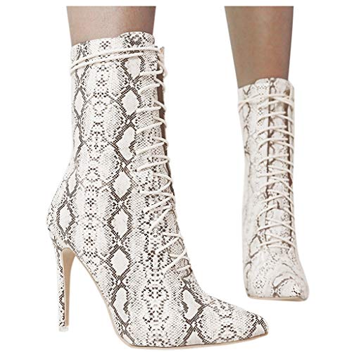 Luckycat Zapatillas Moda Botines Botas Mujer Invierno 2019 Tacon/Planas/Bajo/Ancho/Medio/Fino,Botines Zapatos/Calzado Piel,Tacón Alto Cordones Cuero Punta Clásico Tubo Medio