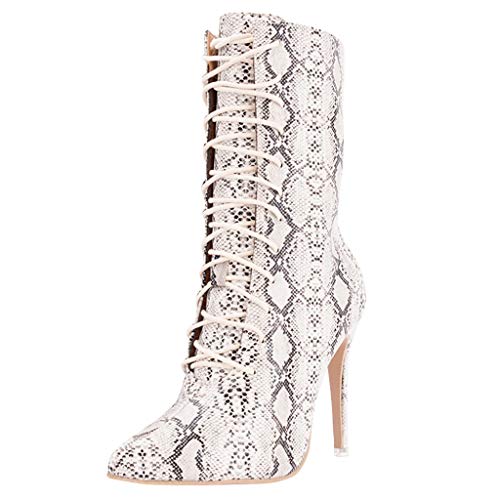 Luckycat Zapatillas Moda Botines Botas Mujer Invierno 2019 Tacon/Planas/Bajo/Ancho/Medio/Fino,Botines Zapatos/Calzado Piel,Tacón Alto Cordones Cuero Punta Clásico Tubo Medio