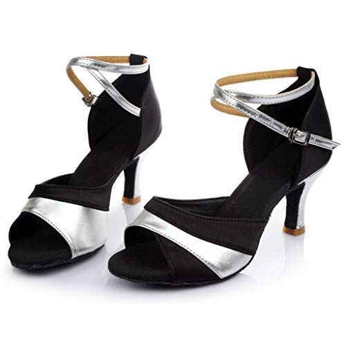 Luckycat Zapatos de tacón Alto de Baile de Salsa Latina para Mujer Rumba Zapatos de Baile de salón de Baile de vals de Vestir 7cm
