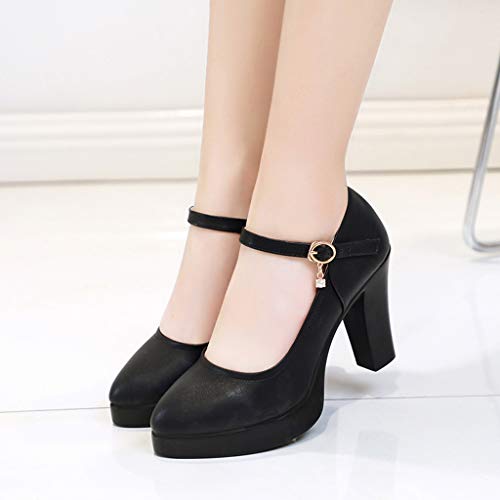 Luckycat Zapatos de tacón Ancho Altas Vestir Noche Chic para Mujer Otoño Calzado de Cuña Dama Sólido Negras Moda Calzado de Trabajo Fiesta Zapatos con Punta Boda Tallas Grandes