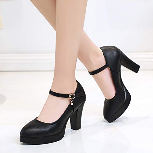 Luckycat Zapatos de tacón Ancho Altas Vestir Noche Chic para Mujer Otoño Calzado de Cuña Dama Sólido Negras Moda Calzado de Trabajo Fiesta Zapatos con Punta Boda Tallas Grandes