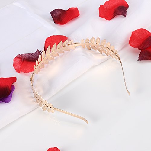 LUOEM Corona de pelo nupcial Diosa romana rama de la hoja Dainty banda de pelo banda tiara (oro)