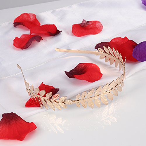 LUOEM Corona de pelo nupcial Diosa romana rama de la hoja Dainty banda de pelo banda tiara (oro)