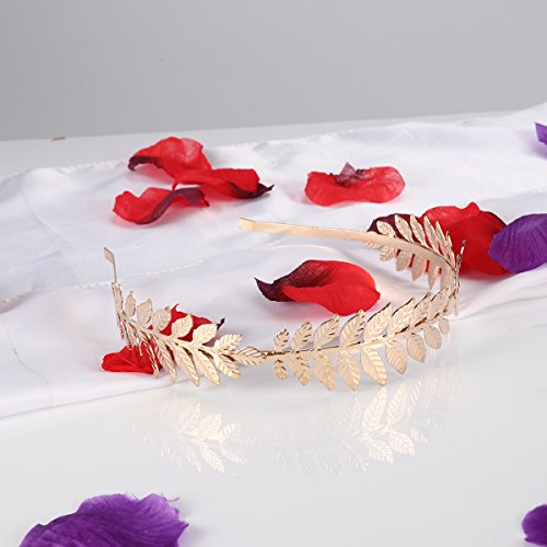 LUOEM Corona de pelo nupcial Diosa romana rama de la hoja Dainty banda de pelo banda tiara (oro)