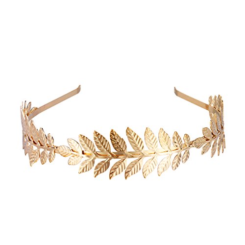 LUOEM Corona de pelo nupcial Diosa romana rama de la hoja Dainty banda de pelo banda tiara (oro)