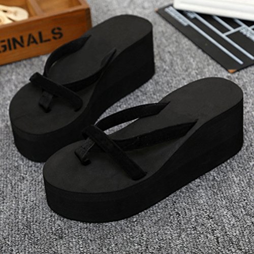 LUOEM Plataforma de Playa de Verano cuña talón Flip Flop Sandalias Casuales Zapatillas tamaño 35 (Negro)