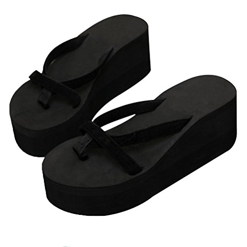 LUOEM Plataforma de Playa de Verano cuña talón Flip Flop Sandalias Casuales Zapatillas tamaño 35 (Negro)