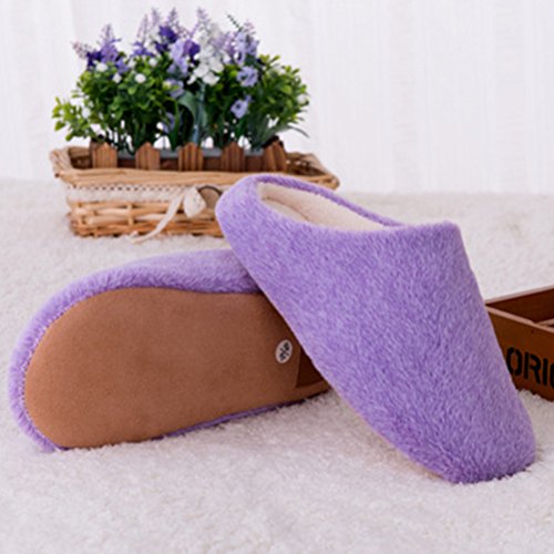 LUOEM Zapatillas de Estar por Casa Mujer Invierno Pantuflas Zapatillas Peluche Algodón Suave Morado