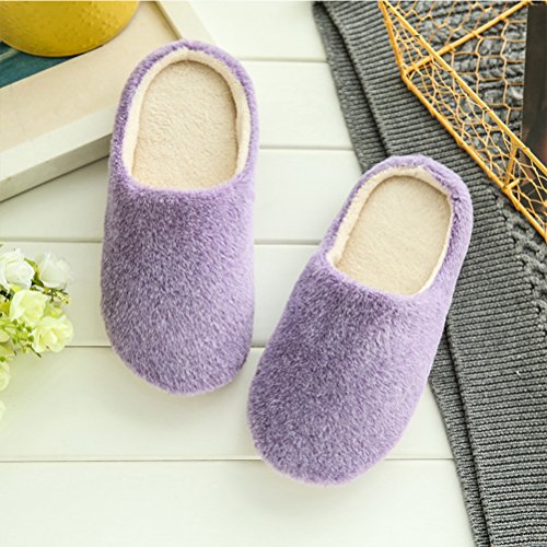 LUOEM Zapatillas de Estar por Casa Mujer Invierno Pantuflas Zapatillas Peluche Algodón Suave Morado