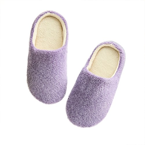 LUOEM Zapatillas de Estar por Casa Mujer Invierno Pantuflas Zapatillas Peluche Algodón Suave Morado