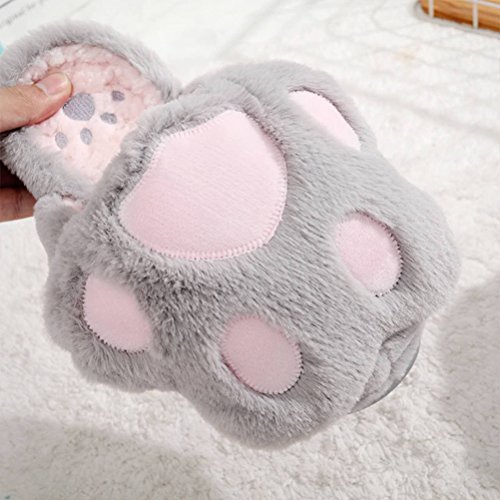 LUOEM Zapatillas de Estar por Casa Zapatillas Peluche Invierno Antideslizante Pantuflas Zapatillas Garras de Animal Mujer (Patas Gato Gris Claro)