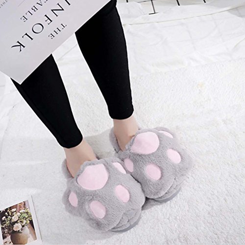 LUOEM Zapatillas de Estar por Casa Zapatillas Peluche Invierno Antideslizante Pantuflas Zapatillas Garras de Animal Mujer (Patas Gato Gris Claro)