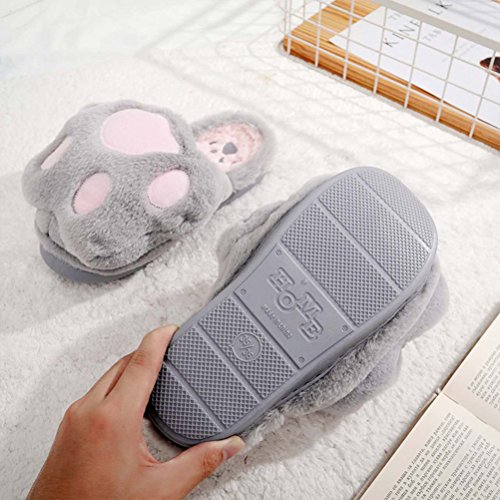 LUOEM Zapatillas de Estar por Casa Zapatillas Peluche Invierno Antideslizante Pantuflas Zapatillas Garras de Animal Mujer (Patas Gato Gris Claro)
