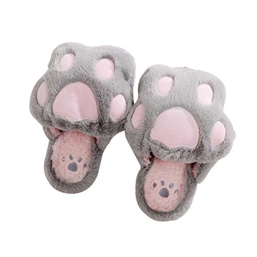 LUOEM Zapatillas de Estar por Casa Zapatillas Peluche Invierno Antideslizante Pantuflas Zapatillas Garras de Animal Mujer (Patas Gato Gris Claro)