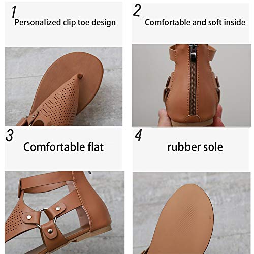 LWWOZL Sandalias Mujer Planas Verano 2020 Chanclas Cuña Punta Abierta Retro Tacón Plano Zapatos Casuales Cómodas Zapatillas de Playa con CremalleraBrown-35