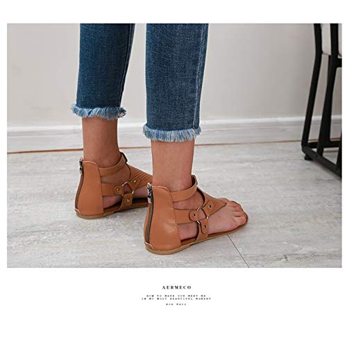 LWWOZL Sandalias Mujer Planas Verano 2020 Chanclas Cuña Punta Abierta Retro Tacón Plano Zapatos Casuales Cómodas Zapatillas de Playa con CremalleraBrown-35