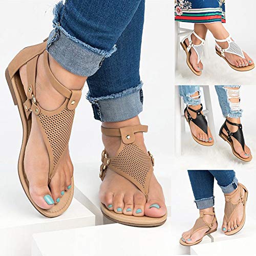 LWWOZL Sandalias Mujer Verano 2020 Planas, Chanclas Moda Punta Abierta Retro Zapatos Cuña Cómodas Zapatillas de Playa CasualesBrown-39