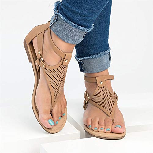 LWWOZL Sandalias Mujer Verano 2020 Planas, Chanclas Moda Punta Abierta Retro Zapatos Cuña Cómodas Zapatillas de Playa CasualesBrown-39