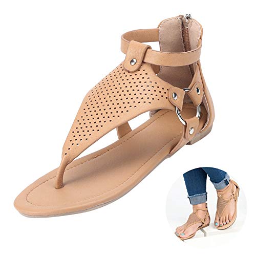 LWWOZL Sandalias Mujer Verano 2020 Planas, Chanclas Moda Punta Abierta Retro Zapatos Cuña Cómodas Zapatillas de Playa CasualesBrown-39