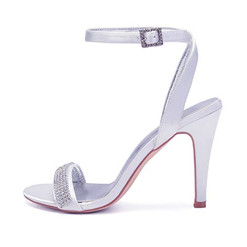 L@YC Mujeres Fiesta De Tacón Alto Casi Allí Hebilla Correa Sandalias Zapatos Número,Plata,41